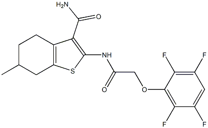 6-methyl-2-{[(2,3,5,6-tetrafluorophenoxy)acetyl]amino}-4,5,6,7-tetrahydro-1-benzothiophene-3-carboxamide 结构式