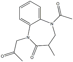 5-acetyl-3-methyl-1-(2-oxopropyl)-1,3,4,5-tetrahydro-2H-1,5-benzodiazepin-2-one 结构式