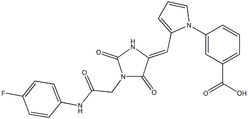 3-[2-({1-[2-(4-fluoroanilino)-2-oxoethyl]-2,5-dioxo-4-imidazolidinylidene}methyl)-1H-pyrrol-1-yl]benzoic acid 结构式