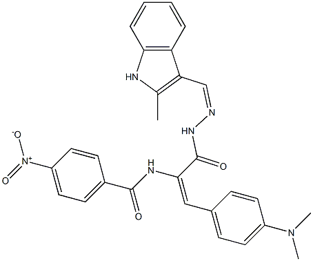 N-[2-[4-(dimethylamino)phenyl]-1-({2-[(2-methyl-1H-indol-3-yl)methylene]hydrazino}carbonyl)vinyl]-4-nitrobenzamide 结构式