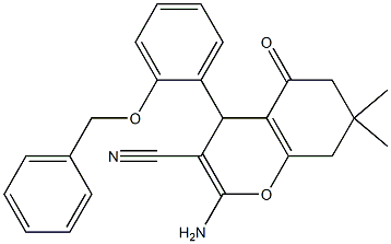 2-amino-4-[2-(benzyloxy)phenyl]-7,7-dimethyl-5-oxo-5,6,7,8-tetrahydro-4H-chromene-3-carbonitrile 结构式