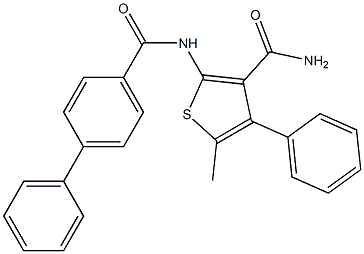 2-[([1,1'-biphenyl]-4-ylcarbonyl)amino]-5-methyl-4-phenylthiophene-3-carboxamide 结构式