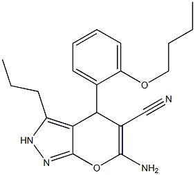 6-amino-4-[2-(butyloxy)phenyl]-3-propyl-2,4-dihydropyrano[2,3-c]pyrazole-5-carbonitrile 结构式