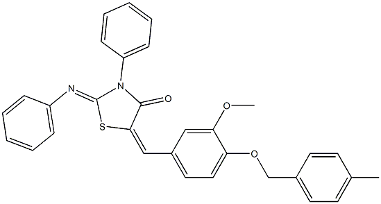 5-{3-methoxy-4-[(4-methylbenzyl)oxy]benzylidene}-3-phenyl-2-(phenylimino)-1,3-thiazolidin-4-one 结构式