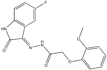N'-(5-fluoro-2-oxo-1,2-dihydro-3H-indol-3-ylidene)-2-(2-methoxyphenoxy)acetohydrazide 结构式