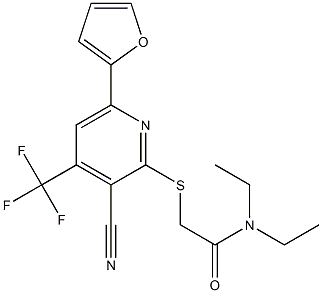 2-{[3-cyano-6-(2-furyl)-4-(trifluoromethyl)pyridin-2-yl]sulfanyl}-N,N-diethylacetamide 结构式