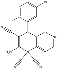 6-amino-8-(5-bromo-2-fluorophenyl)-2,3,8,8a-tetrahydro-5,5,7(1H)-isoquinolinetricarbonitrile 结构式