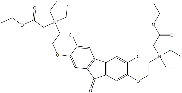 N-{2-[(3,6-dichloro-7-{2-[(2-ethoxy-2-oxoethyl)(diethyl)ammonio]ethoxy}-9-oxo-9H-fluoren-2-yl)oxy]ethyl}-2-ethoxy-N,N-diethyl-2-oxoethanaminium 结构式