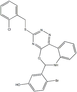 4-bromo-3-{3-[(2-chlorobenzyl)sulfanyl]-6,7-dihydro[1,2,4]triazino[5,6-d][3,1]benzoxazepin-6-yl}phenol 结构式