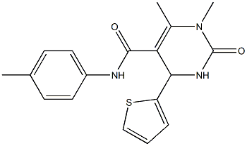 1,6-dimethyl-N-(4-methylphenyl)-2-oxo-4-(2-thienyl)-1,2,3,4-tetrahydro-5-pyrimidinecarboxamide 结构式