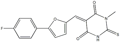 5-{[5-(4-fluorophenyl)-2-furyl]methylene}-1-methyl-2-thioxodihydro-4,6(1H,5H)-pyrimidinedione 结构式