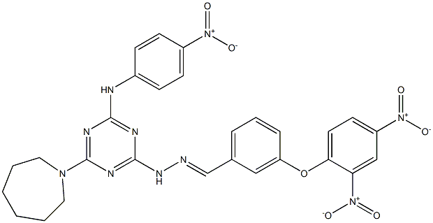 3-{2,4-bisnitrophenoxy}benzaldehyde (4-(1-azepanyl)-6-{4-nitroanilino}-1,3,5-triazin-2-yl)hydrazone 结构式