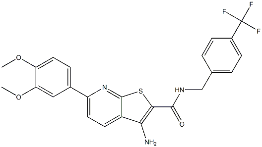 3-amino-6-[3,4-bis(methyloxy)phenyl]-N-{[4-(trifluoromethyl)phenyl]methyl}thieno[2,3-b]pyridine-2-carboxamide 结构式