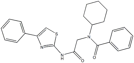 N-cyclohexyl-N-{2-oxo-2-[(4-phenyl-1,3-thiazol-2-yl)amino]ethyl}benzamide 结构式