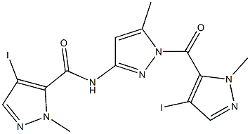 4-iodo-N-{1-[(4-iodo-1-methyl-1H-pyrazol-5-yl)carbonyl]-5-methyl-1H-pyrazol-3-yl}-1-methyl-1H-pyrazole-5-carboxamide 结构式