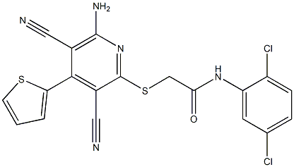 2-{[6-amino-3,5-dicyano-4-(2-thienyl)-2-pyridinyl]sulfanyl}-N-(2,5-dichlorophenyl)acetamide 结构式