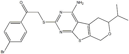 2-[(4-amino-6-isopropyl-5,8-dihydro-6H-pyrano[4',3':4,5]thieno[2,3-d]pyrimidin-2-yl)sulfanyl]-1-(4-bromophenyl)ethanone 结构式