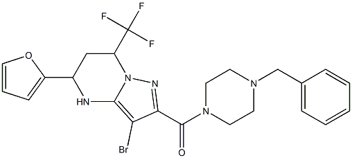 2-[(4-benzyl-1-piperazinyl)carbonyl]-3-bromo-5-(2-furyl)-7-(trifluoromethyl)-4,5,6,7-tetrahydropyrazolo[1,5-a]pyrimidine 结构式