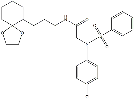 2-[4-chloro(phenylsulfonyl)anilino]-N-[3-(1,4-dioxaspiro[4.5]dec-6-yl)propyl]acetamide 结构式