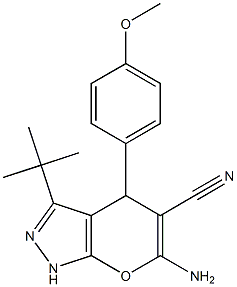 6-amino-3-tert-butyl-4-(4-methoxyphenyl)-1,4-dihydropyrano[2,3-c]pyrazole-5-carbonitrile 结构式