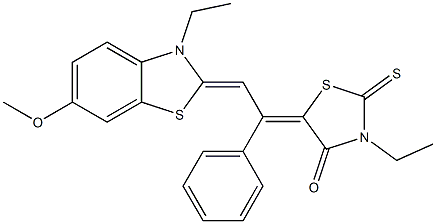 3-ethyl-5-[2-(3-ethyl-6-methoxy-1,3-benzothiazol-2(3H)-ylidene)-1-phenylethylidene]-2-thioxo-1,3-thiazolidin-4-one 结构式