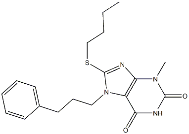 8-(butylsulfanyl)-3-methyl-7-(3-phenylpropyl)-3,7-dihydro-1H-purine-2,6-dione 结构式