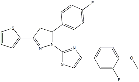 2-fluoro-4-{2-[5-(4-fluorophenyl)-3-(2-thienyl)-4,5-dihydro-1H-pyrazol-1-yl]-1,3-thiazol-4-yl}phenyl methyl ether 结构式