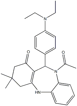 10-acetyl-11-[4-(diethylamino)phenyl]-3,3-dimethyl-2,3,4,5,10,11-hexahydro-1H-dibenzo[b,e][1,4]diazepin-1-one 结构式