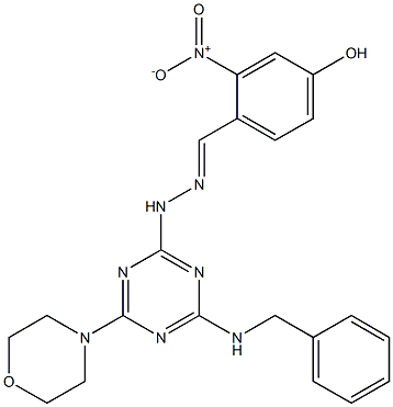 4-hydroxy-2-nitrobenzaldehyde [4-(benzylamino)-6-(4-morpholinyl)-1,3,5-triazin-2-yl]hydrazone 结构式