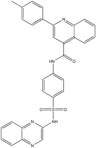 2-(4-methylphenyl)-N-{4-[(2-quinoxalinylamino)sulfonyl]phenyl}-4-quinolinecarboxamide 结构式