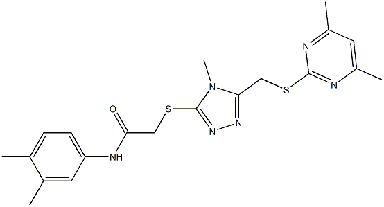 N-(3,4-dimethylphenyl)-2-[(5-{[(4,6-dimethylpyrimidin-2-yl)sulfanyl]methyl}-4-methyl-4H-1,2,4-triazol-3-yl)sulfanyl]acetamide 结构式