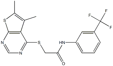 2-[(5,6-dimethylthieno[2,3-d]pyrimidin-4-yl)sulfanyl]-N-[3-(trifluoromethyl)phenyl]acetamide 结构式