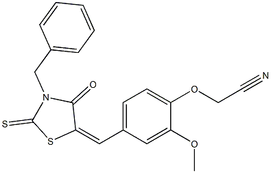 {4-[(3-benzyl-4-oxo-2-thioxo-1,3-thiazolidin-5-ylidene)methyl]-2-methoxyphenoxy}acetonitrile 结构式