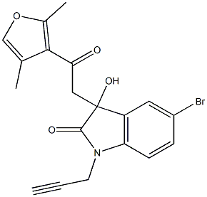 5-bromo-3-[2-(2,4-dimethyl-3-furyl)-2-oxoethyl]-3-hydroxy-1-(2-propynyl)-1,3-dihydro-2H-indol-2-one 结构式