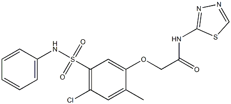 2-[5-(anilinosulfonyl)-4-chloro-2-methylphenoxy]-N-(1,3,4-thiadiazol-2-yl)acetamide 结构式