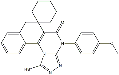 4-(4-methoxyphenyl)-1-sulfanyl-6,7-dihydrospiro(benzo[h][1,2,4]triazolo[4,3-a]quinazoline-6,1'-cyclohexane)-5(4H)-one 结构式