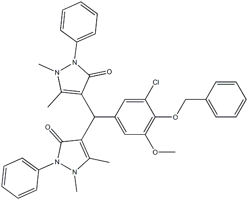 4-[[4-(benzyloxy)-3-chloro-5-methoxyphenyl](1,5-dimethyl-3-oxo-2-phenyl-2,3-dihydro-1H-pyrazol-4-yl)methyl]-1,5-dimethyl-2-phenyl-1,2-dihydro-3H-pyrazol-3-one 结构式