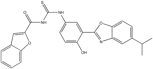 N-(1-benzofuran-2-ylcarbonyl)-N'-[4-hydroxy-3-(5-isopropyl-1,3-benzoxazol-2-yl)phenyl]thiourea 结构式