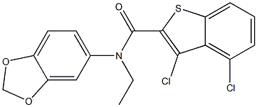 N-(1,3-benzodioxol-5-yl)-3,4-dichloro-N-ethyl-1-benzothiophene-2-carboxamide 结构式