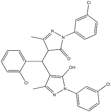 2-(3-chlorophenyl)-4-{(2-chlorophenyl)[1-(3-chlorophenyl)-5-hydroxy-3-methyl-1H-pyrazol-4-yl]methyl}-5-methyl-2,4-dihydro-3H-pyrazol-3-one 结构式
