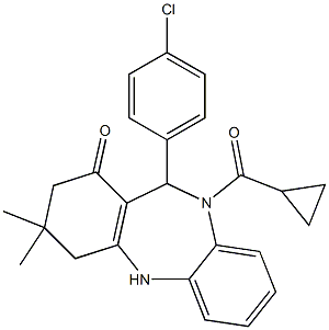 11-(4-chlorophenyl)-10-(cyclopropylcarbonyl)-3,3-dimethyl-2,3,4,5,10,11-hexahydro-1H-dibenzo[b,e][1,4]diazepin-1-one 结构式