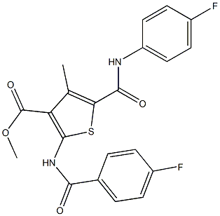 methyl 5-{[(4-fluorophenyl)amino]carbonyl}-2-{[(4-fluorophenyl)carbonyl]amino}-4-methylthiophene-3-carboxylate 结构式