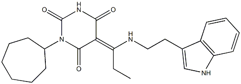 1-cycloheptyl-5-(1-{[2-(1H-indol-3-yl)ethyl]amino}propylidene)-2,4,6(1H,3H,5H)-pyrimidinetrione 结构式
