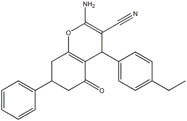 2-amino-4-(4-ethylphenyl)-5-oxo-7-phenyl-5,6,7,8-tetrahydro-4H-chromene-3-carbonitrile 结构式