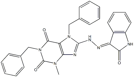 1,7-dibenzyl-3-methyl-8-[2-(2-oxo-1,2-dihydro-3H-indol-3-ylidene)hydrazino]-3,7-dihydro-1H-purine-2,6-dione 结构式