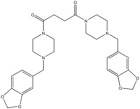 1-(1,3-benzodioxol-5-ylmethyl)-4-{4-[4-(1,3-benzodioxol-5-ylmethyl)-1-piperazinyl]-4-oxobutanoyl}piperazine 结构式