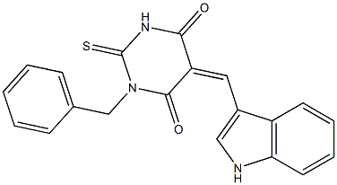 1-benzyl-5-(1H-indol-3-ylmethylene)-2-thioxodihydro-4,6(1H,5H)-pyrimidinedione 结构式