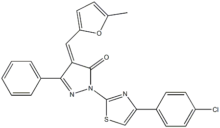 1-[4-(4-chlorophenyl)-1,3-thiazol-2-yl]-4-[(Z)-(5-methyl-2-furyl)methylidene]-3-phenyl-1H-pyrazol-5-one 结构式