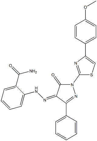 2-(2-{1-[4-(4-methoxyphenyl)-1,3-thiazol-2-yl]-5-oxo-3-phenyl-1,5-dihydro-4H-pyrazol-4-ylidene}hydrazino)benzamide 结构式