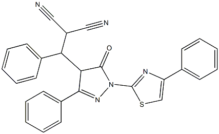 2-[[5-oxo-3-phenyl-1-(4-phenyl-1,3-thiazol-2-yl)-4,5-dihydro-1H-pyrazol-4-yl](phenyl)methyl]malononitrile 结构式